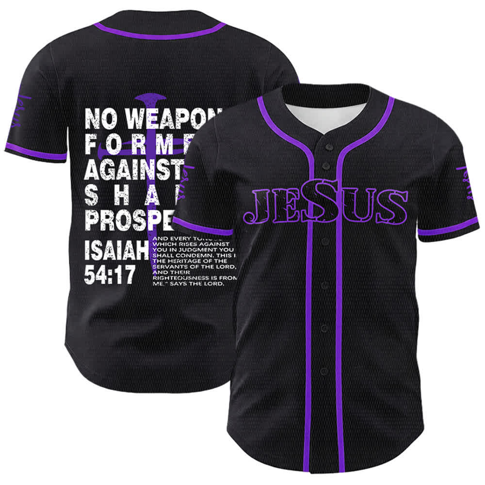 Christianartworkshop No Weapon Formed Against Me Shall Prosper Baseball Jersey - Purple - 5XL - image 21