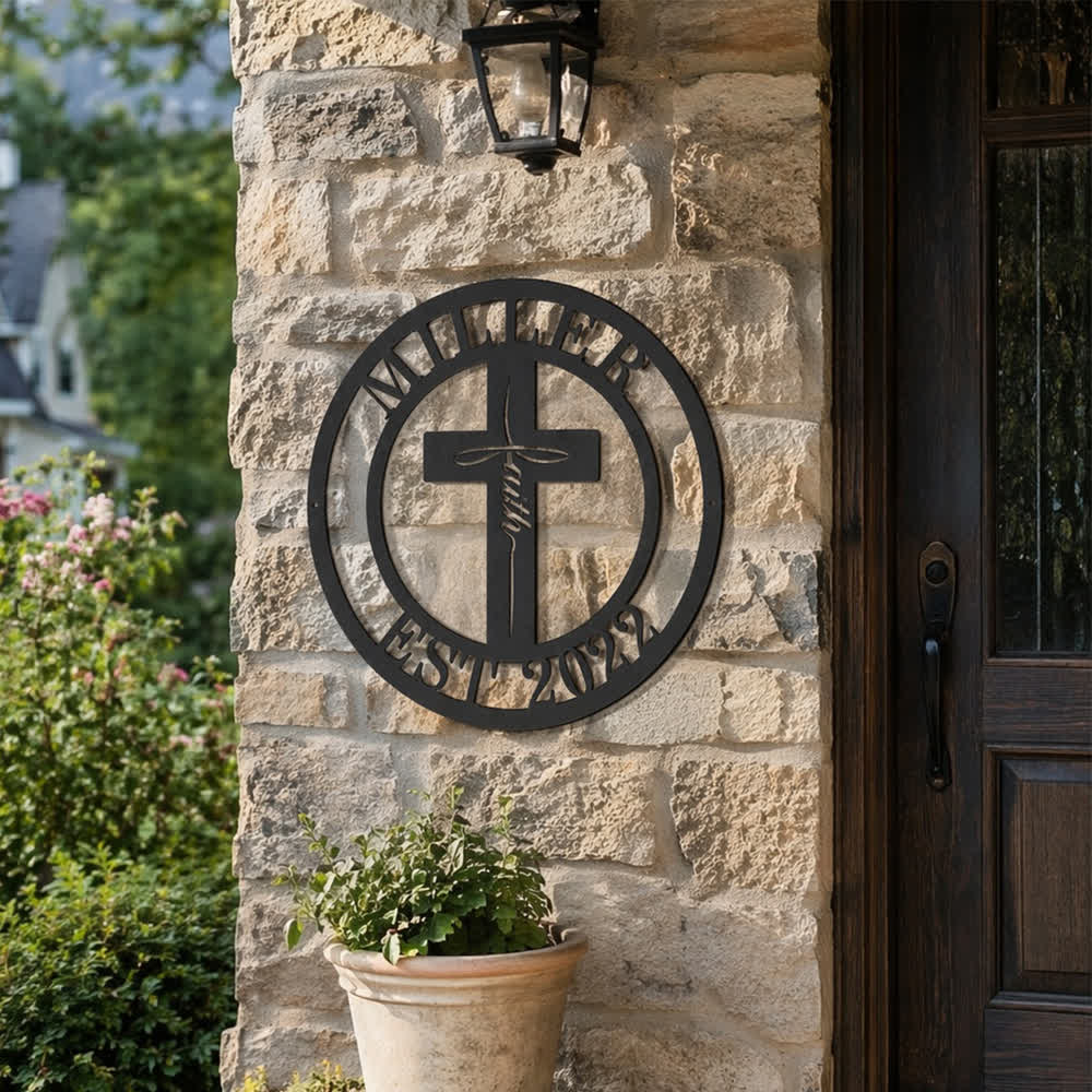 Christianartworkshop Custom Name & Year Faith Cross Circular Metal Wall Decor: Symbol of Family Shared Grace - image 6