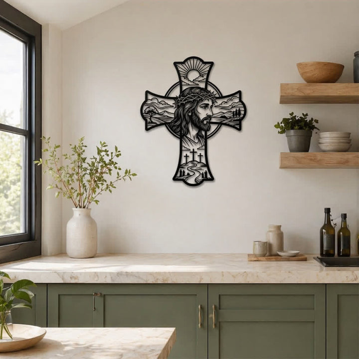 Christianartworkshop Hilltop Triple Cross Thorn Crown Jesus Laser Cut Metal Wall Decor: Fills Prayer Corners With Mild Divine Warmth - image 2