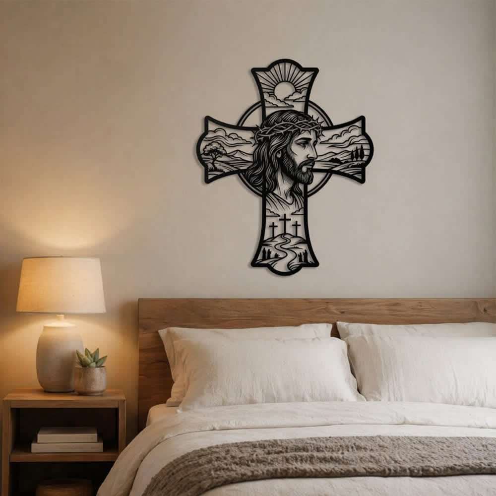 Christianartworkshop Hilltop Triple Cross Thorn Crown Jesus Laser Cut Metal Wall Decor: Fills Prayer Corners With Mild Divine Warmth - image 4