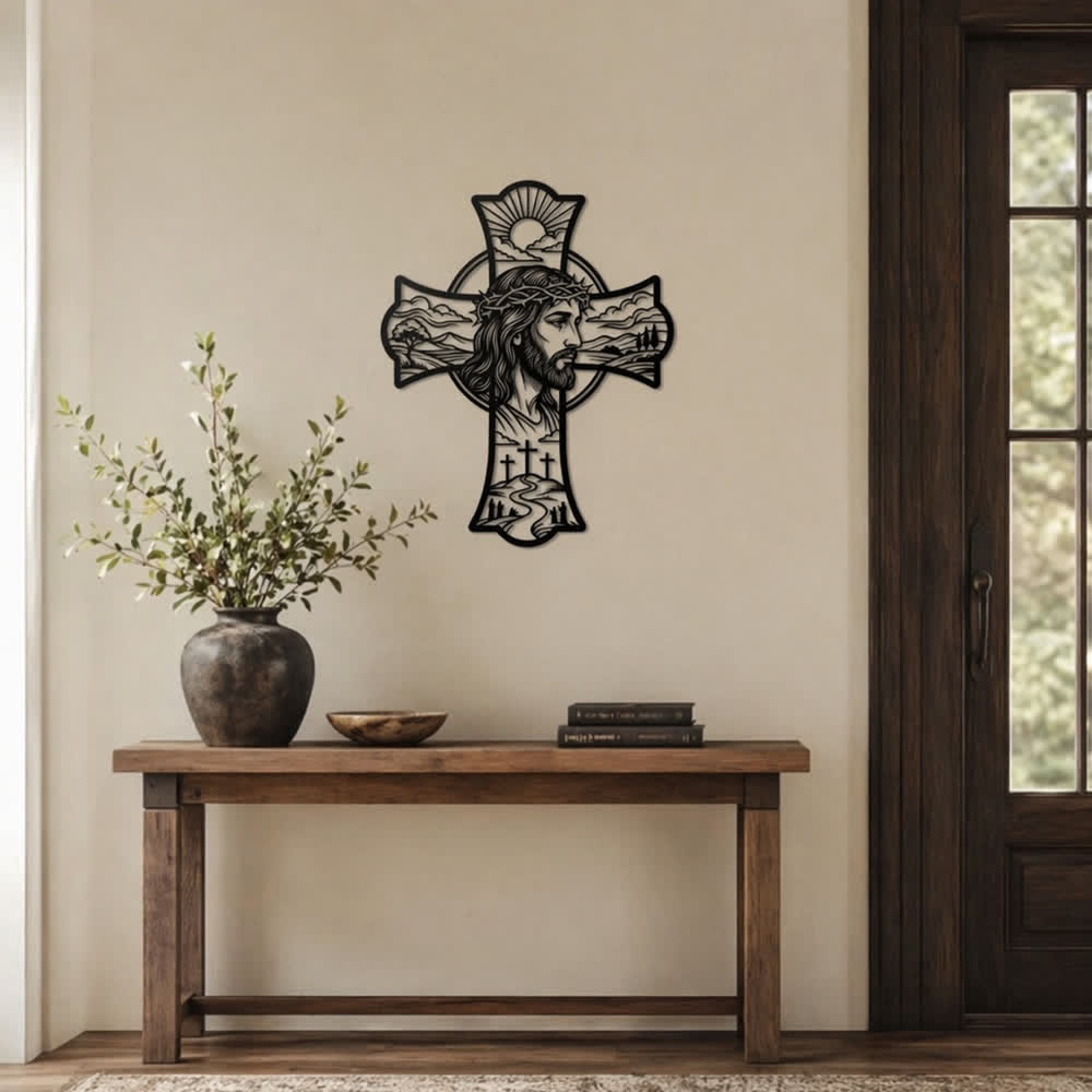 Christianartworkshop Hilltop Triple Cross Thorn Crown Jesus Laser Cut Metal Wall Decor: Fills Prayer Corners With Mild Divine Warmth - image 3