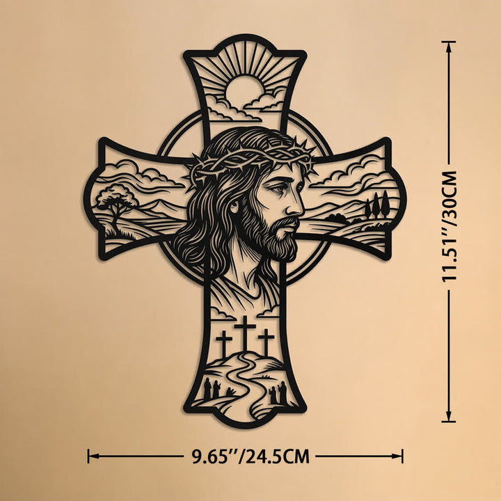 Christianartworkshop Hilltop Triple Cross Thorn Crown Jesus Laser Cut Metal Wall Decor: Fills Prayer Corners With Mild Divine Warmth - 9.65''*11.51''*0.04''/24.5*30*0.1cm - image 9
