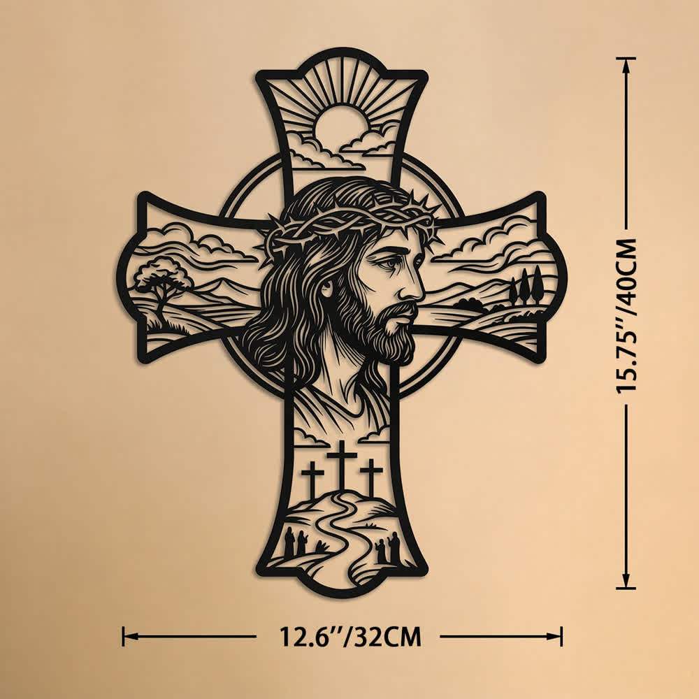 Christianartworkshop Hilltop Triple Cross Thorn Crown Jesus Laser Cut Metal Wall Decor: Fills Prayer Corners With Mild Divine Warmth - 12.6''*15.75''*0.04''/32*40*0.1cm - image 10