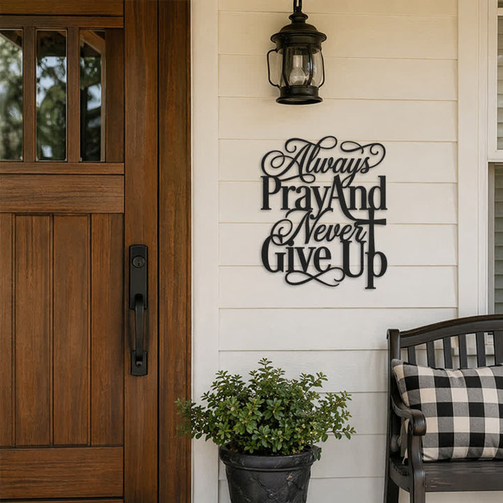Christianartworkshop Intertwined Cursive Sacred Cross Always Pray And Never Give Up Metal Wall Decor: Cherishable Long-Lasting Spiritual Keepsake - image 1