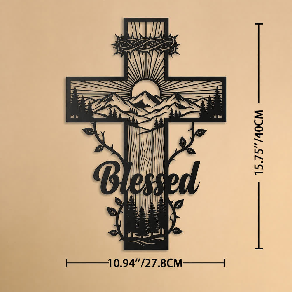 Christianartworkshop Vine Border Mountain Blessed Cross Metal Wall Decor: Symbol of Divine Blessing - 10.94''*15.75''*0.04''/27.8*40*0.1cm - image 10
