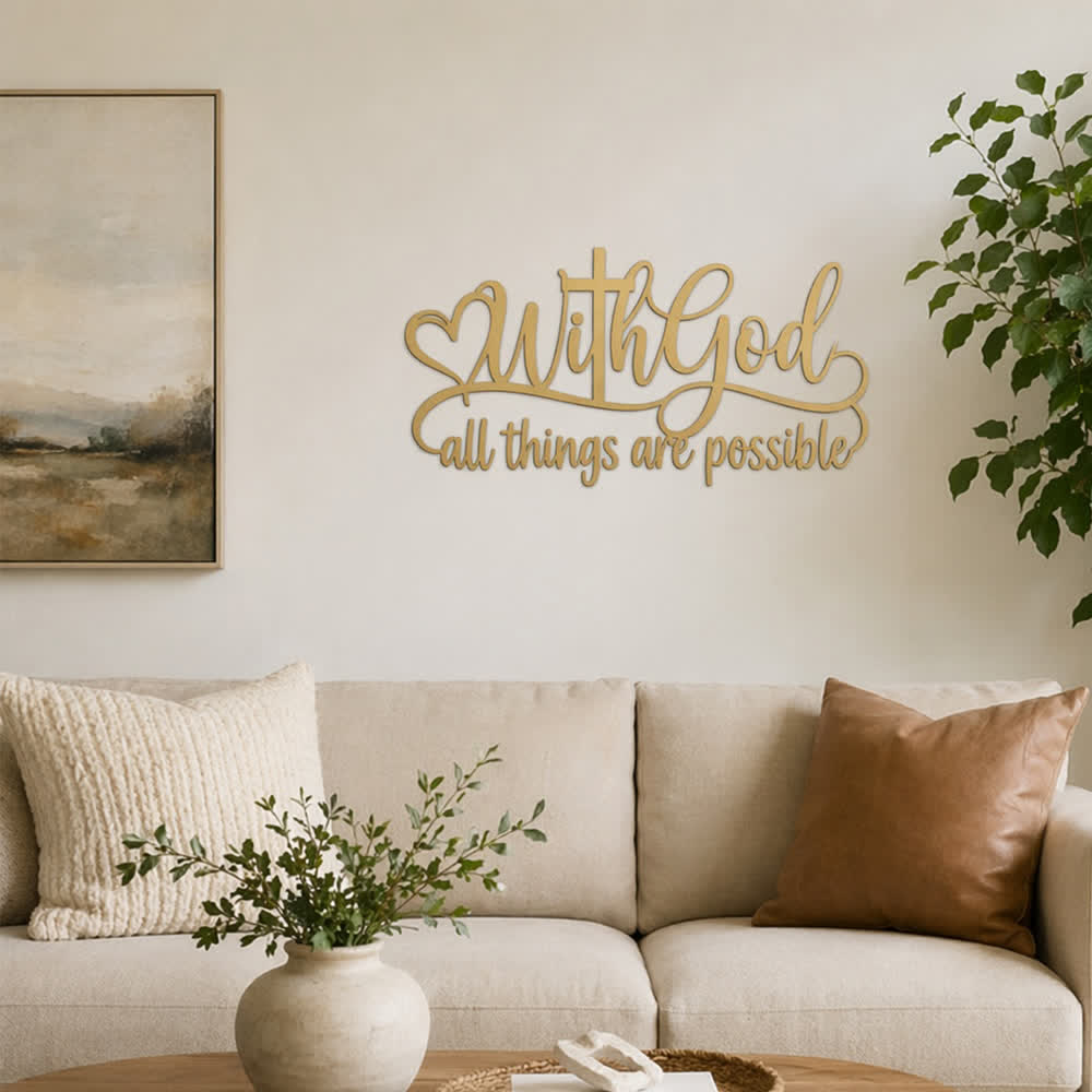 Christianartworkshop Golden Heart Cross With God All Things Possible Metal Wall Decor: Symbol of Boundless Divine Strength - image 3