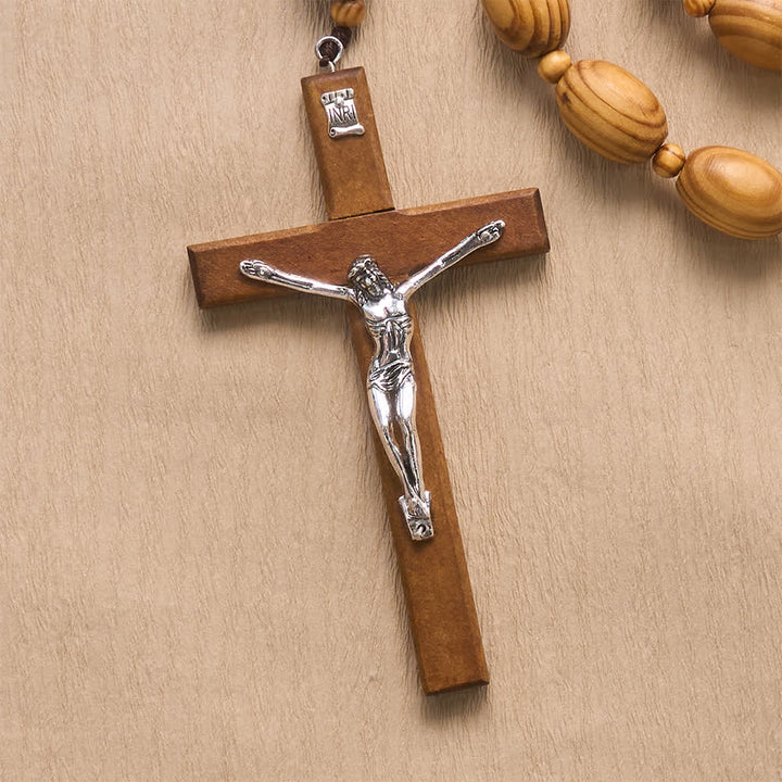 Christianartworkshop Hand Sanded Natural Pine Timber Wall Rosary With Our Lady - image 4