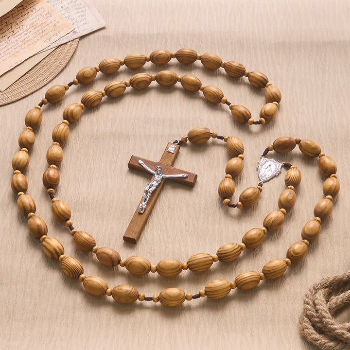 Christianartworkshop Hand Sanded Natural Pine Timber Wall Rosary With Our Lady - image 2
