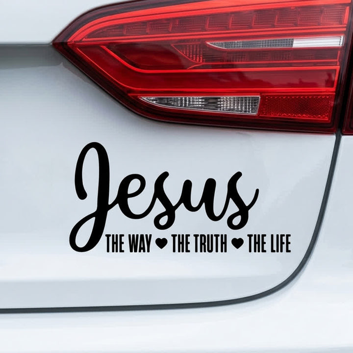 Christianartworkshop  Cursive Script Jesus The Way The Truth The Life Heart Accent Car Window Sticker - Black - image 3
