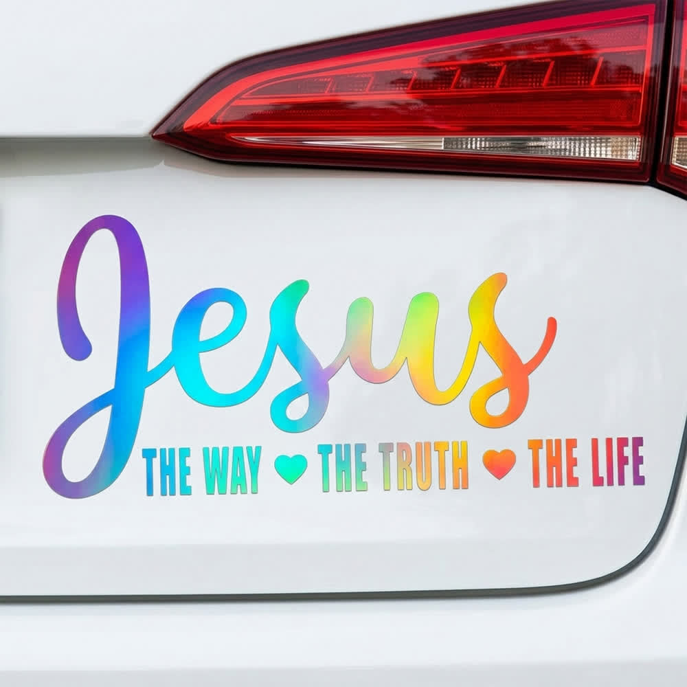 Christianartworkshop  Cursive Script Jesus The Way The Truth The Life Heart Accent Car Window Sticker - Laser - image 9