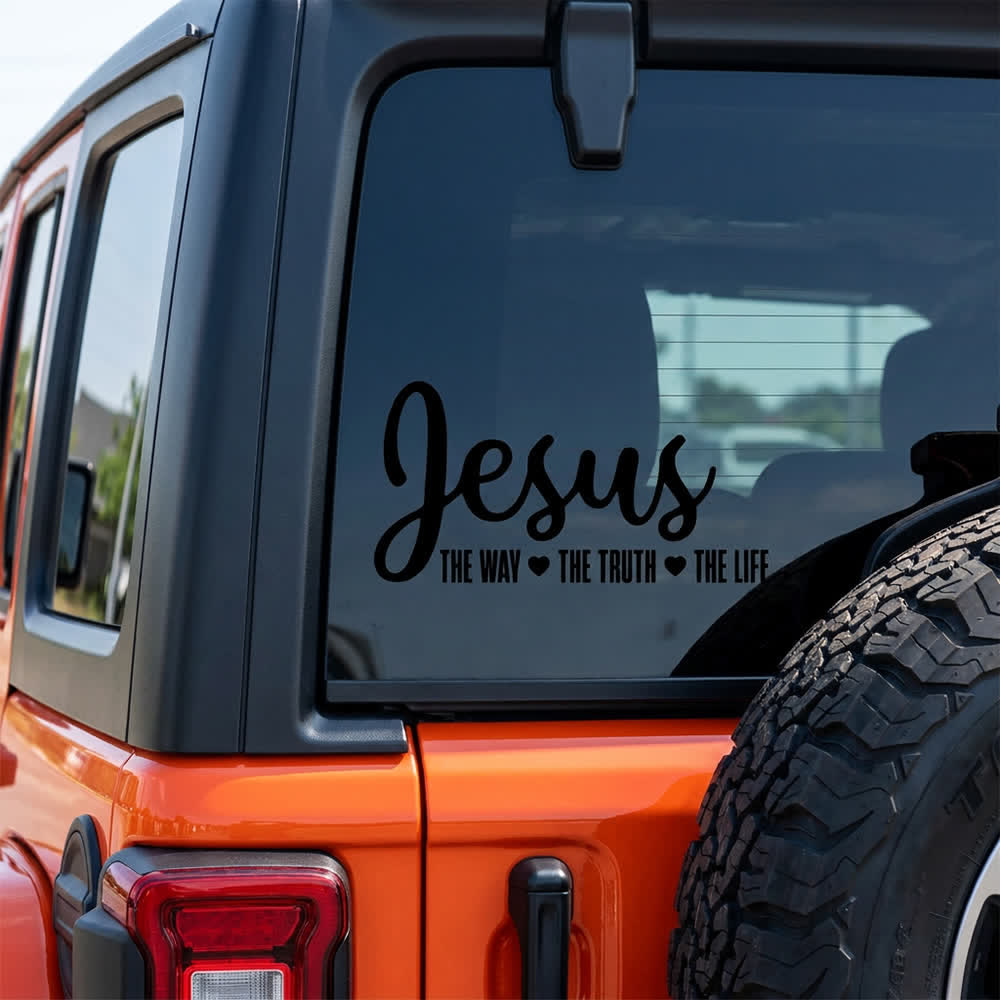Christianartworkshop  Cursive Script Jesus The Way The Truth The Life Heart Accent Car Window Sticker - image 5