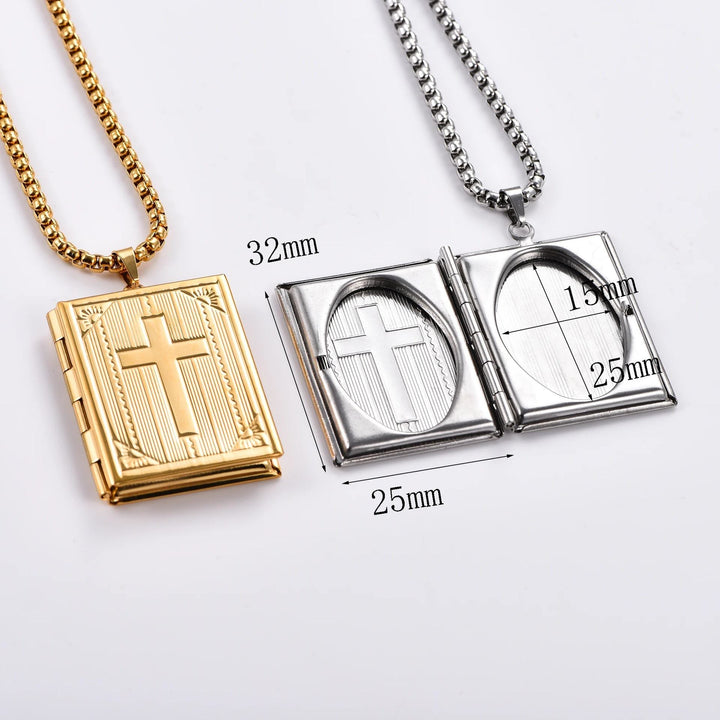 Christianartworkshop Hinged Book Locket Jesus Cross Pendant Necklace - image 4