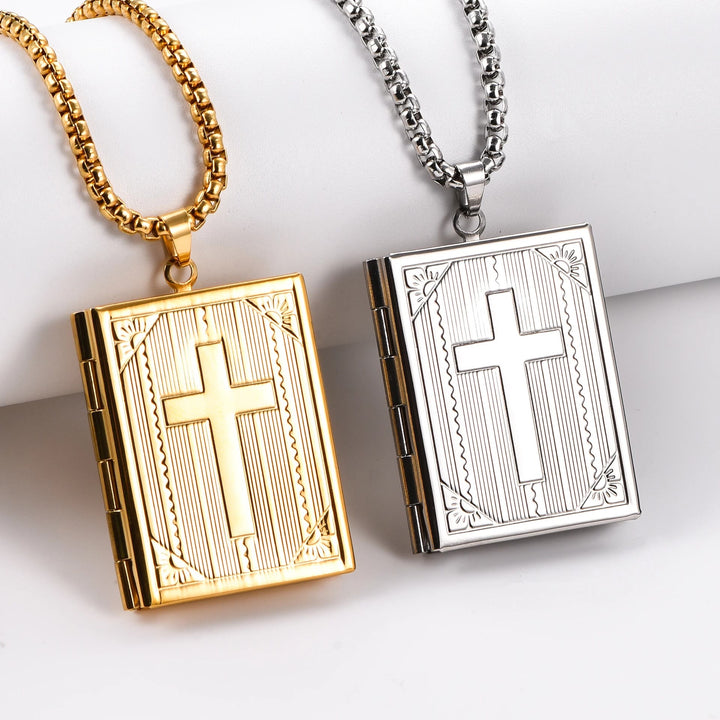 Christianartworkshop Hinged Book Locket Jesus Cross Pendant Necklace - image 0