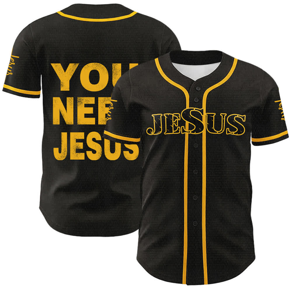 Christianartworkshop You Need Jesus Faith Statement Unisex Baseball Jersey - Yellow - 5XL - image 6