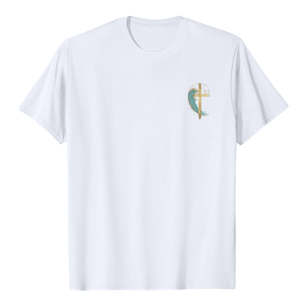 Christianartworkshop Golden Cross Wave Fibonacci Dual Side Print Classic T-shirt - image 8