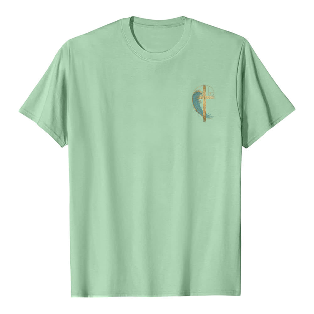 Christianartworkshop Golden Cross Wave Fibonacci Dual Side Print Classic T-shirt - image 2