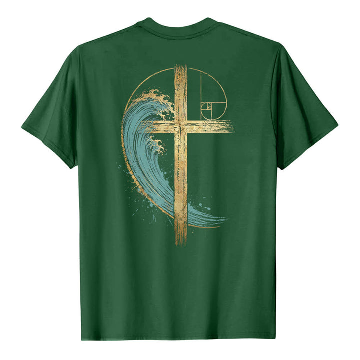 Christianartworkshop Golden Cross Wave Fibonacci Dual Side Print Classic T-shirt - image 16