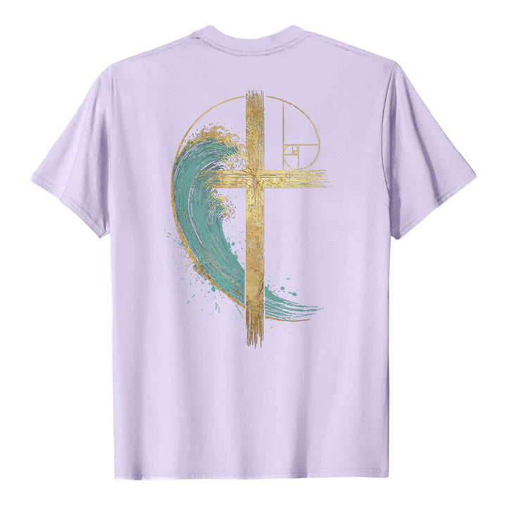 Christianartworkshop Golden Cross Wave Fibonacci Dual Side Print Classic T-shirt - image 25