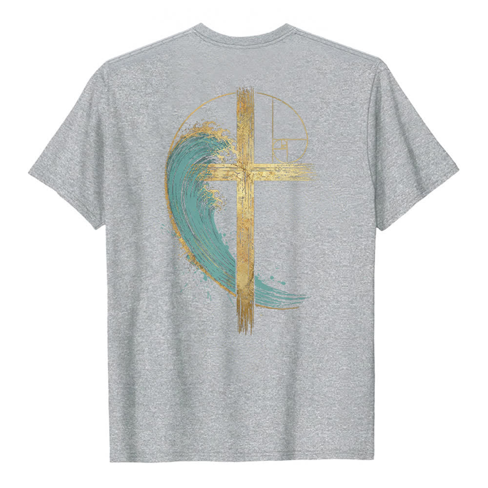 Christianartworkshop Golden Cross Wave Fibonacci Dual Side Print Classic T-shirt - image 13