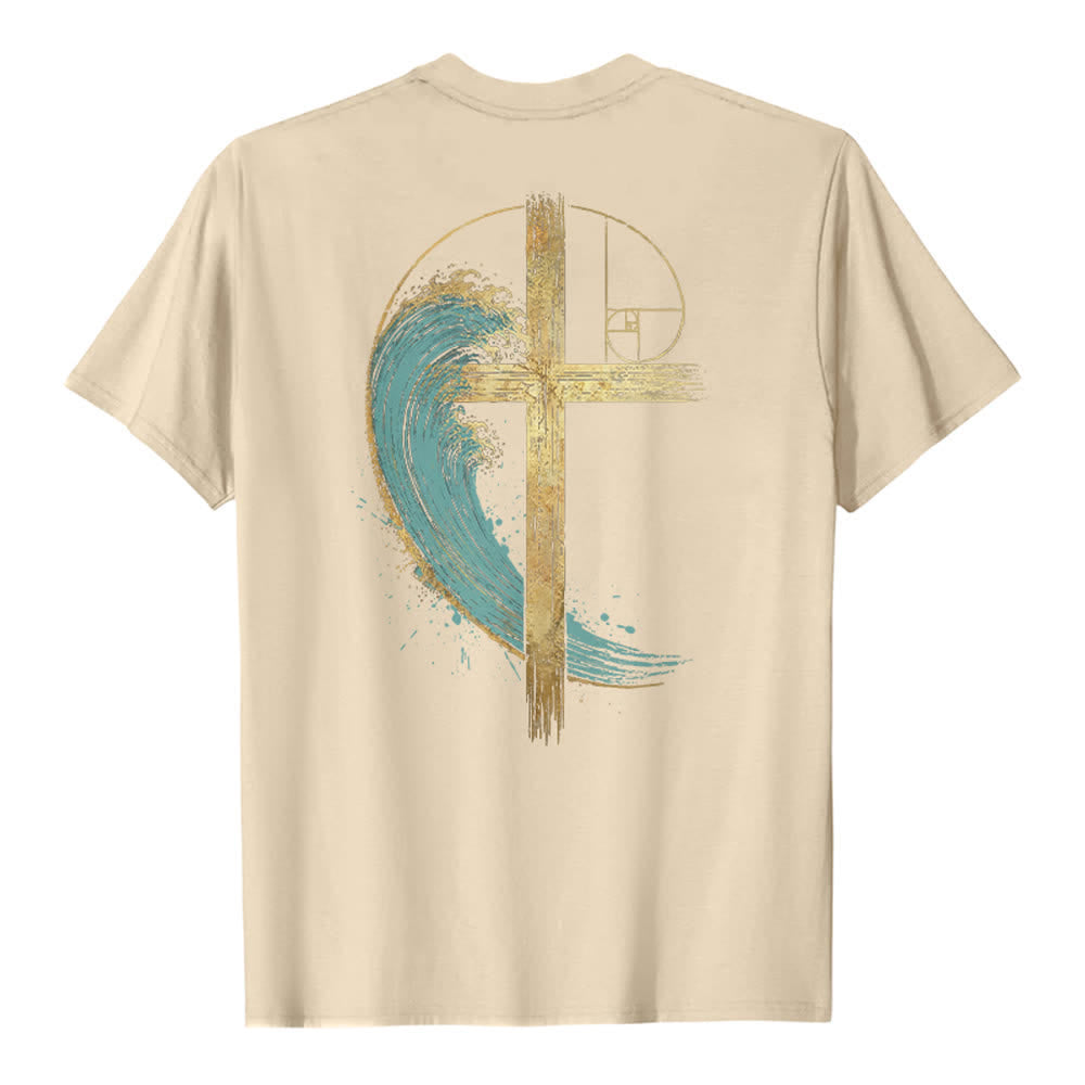 Christianartworkshop Golden Cross Wave Fibonacci Dual Side Print Classic T-shirt - image 10