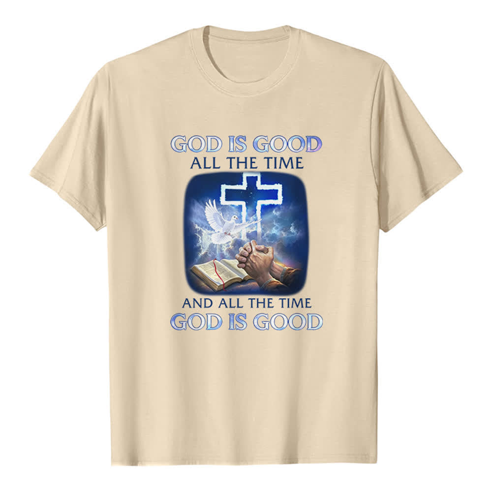 Christianartworkshop God Is Good All The Time Cross Dove Bible Print Classic T-shirt - Beige - 2XL - image 5