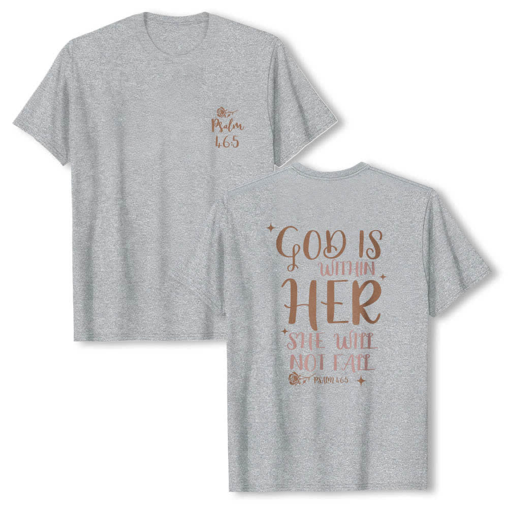 Christianartworkshop Dual-Side God Is Within Her Psalm 46:5 Letter Print Classic T-shirt - Grey - 2XL - image 21