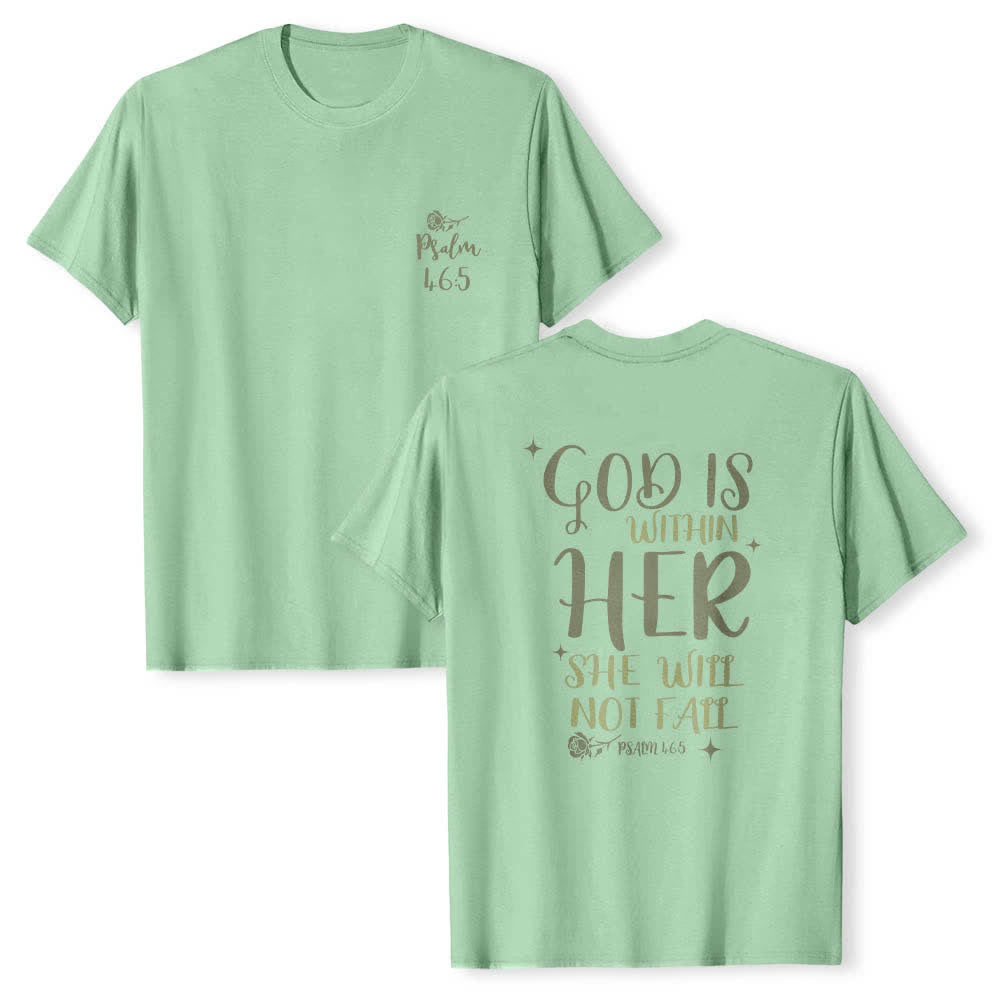 Christianartworkshop Dual-Side God Is Within Her Psalm 46:5 Letter Print Classic T-shirt - Light Green - 2XL - image 9