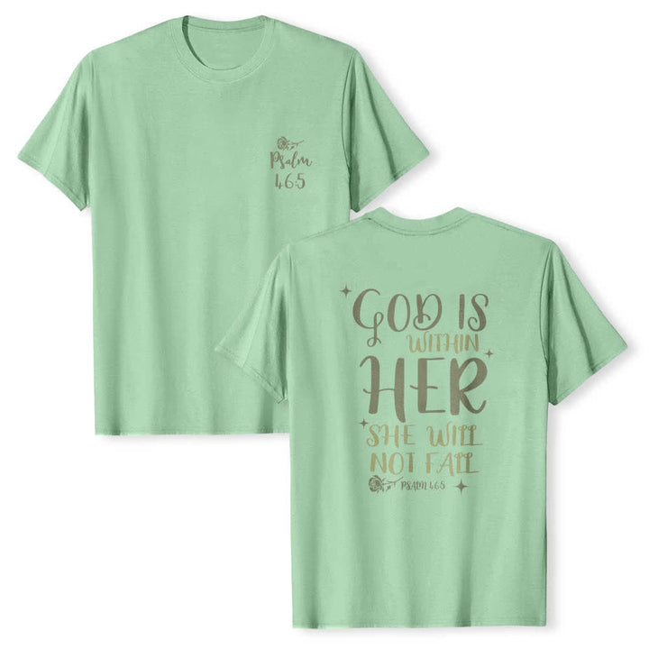 Christianartworkshop Dual-Side God Is Within Her Psalm 46:5 Letter Print Classic T-shirt - Light Green - 2XL - image 9