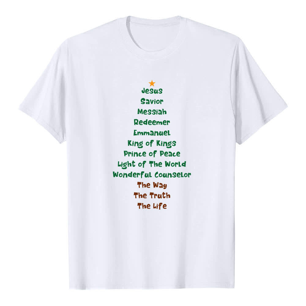 Christianartworkshop Dual-Side Jesus Names Christmas Tree Letter Print Classic T-shirt - image 19