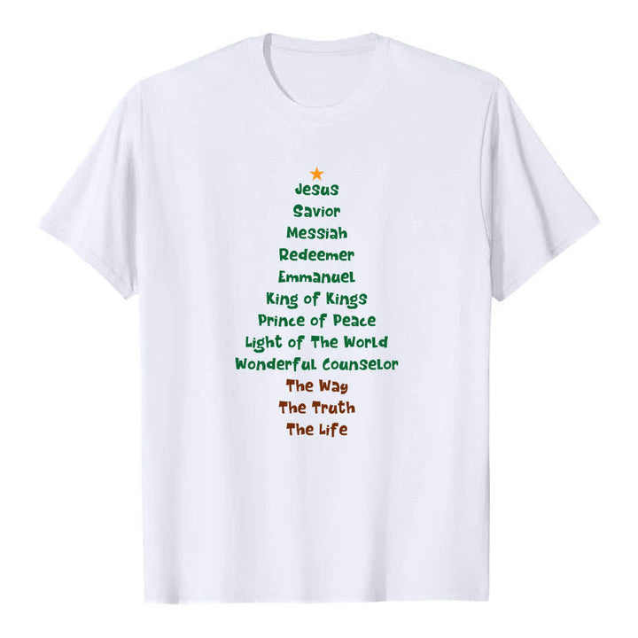 Christianartworkshop Dual-Side Jesus Names Christmas Tree Letter Print Classic T-shirt - image 19