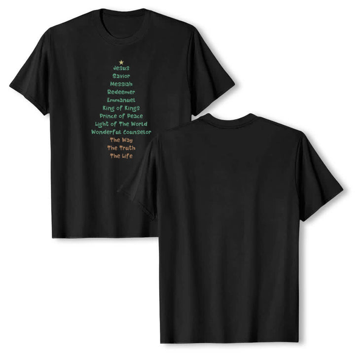Christianartworkshop Dual-Side Jesus Names Christmas Tree Letter Print Classic T-shirt - Black - 2XL - image 3