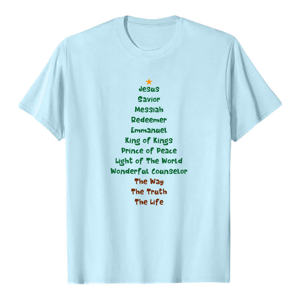 Christianartworkshop Dual-Side Jesus Names Christmas Tree Letter Print Classic T-shirt - image 7