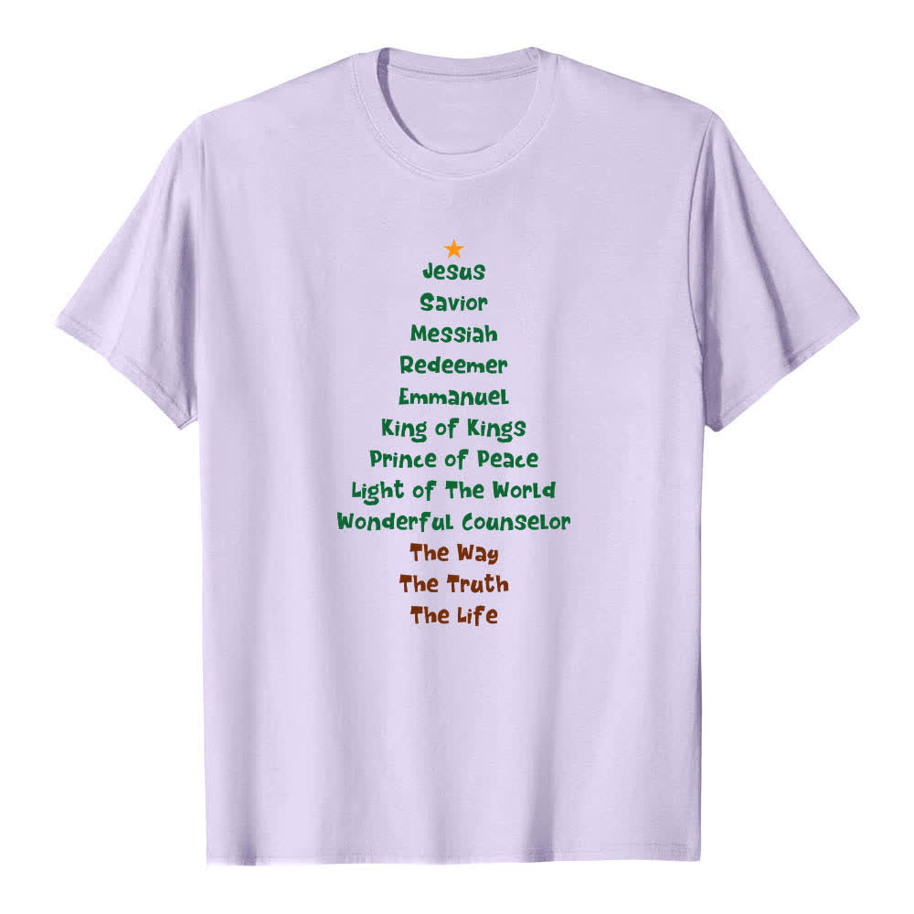 Christianartworkshop Dual-Side Jesus Names Christmas Tree Letter Print Classic T-shirt - image 10