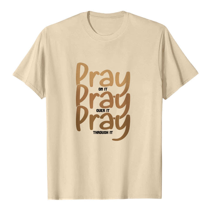 Christianartworkshop Dual-Side Pray On It Over It Through It Letter Print Classic T-shirt - image 25