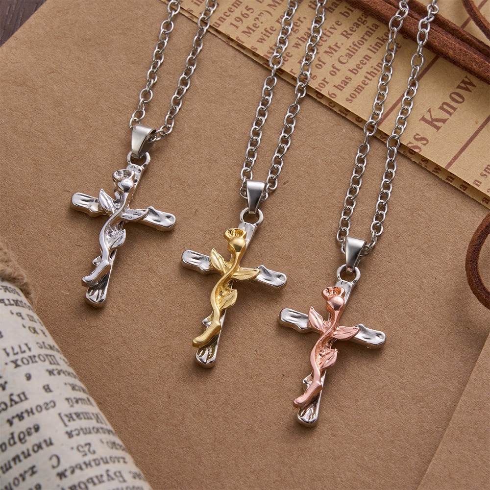 Christianartworkshop Rose Vine Cross Alloy Pendant Necklace - image 0
