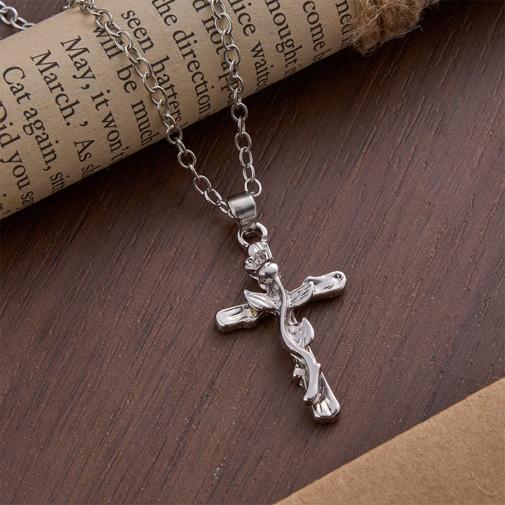Christianartworkshop Rose Vine Cross Alloy Pendant Necklace - Silver - image 2