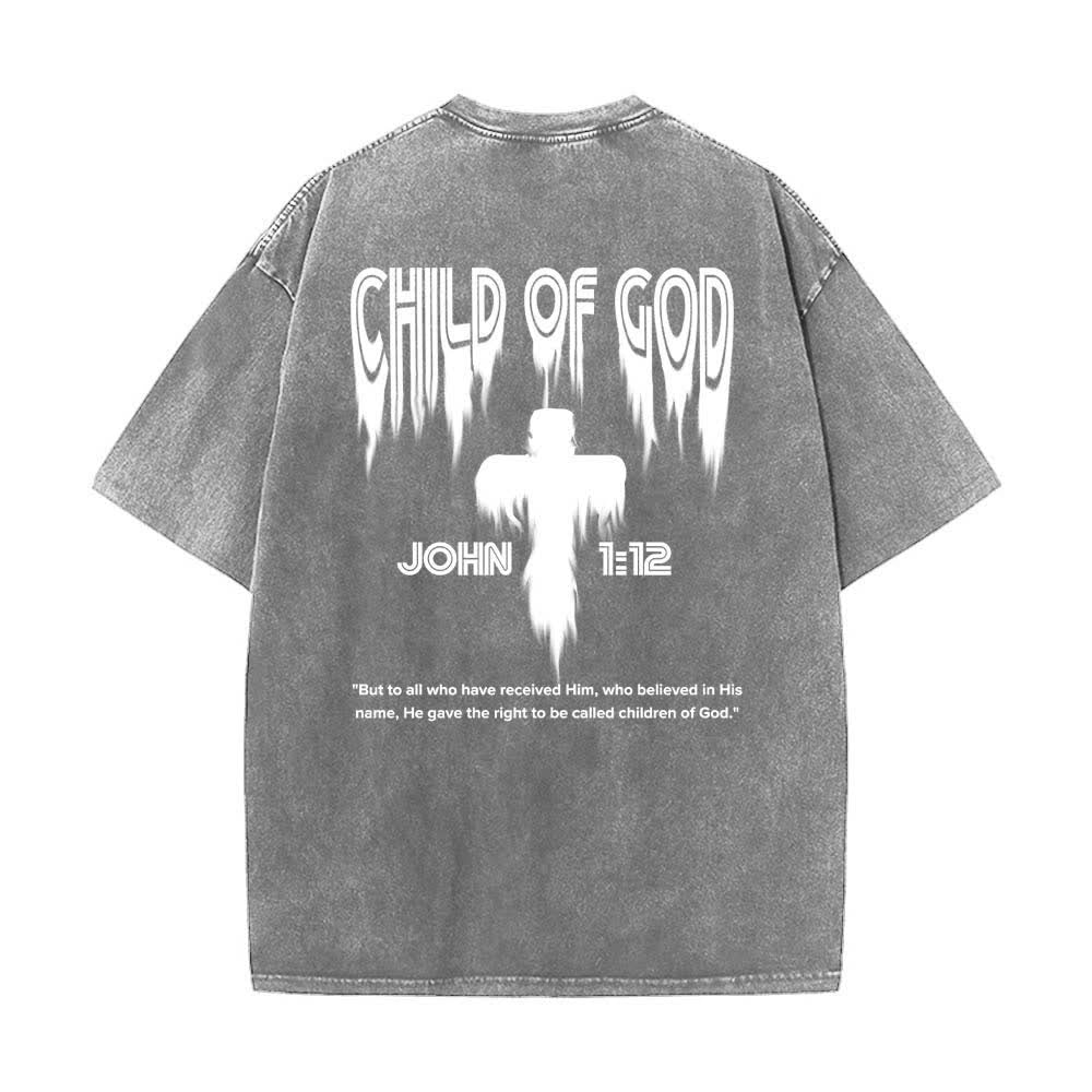 Christianartworkshop Dual-Side Child Of God John 1:12 Distressed Letter Print Washed T-shirt - image 10