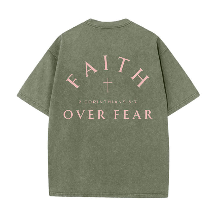 Christianartworkshop Dual-Side Faith Over Fear Cross Scripture Letter Print Washed T-shirt - image 4