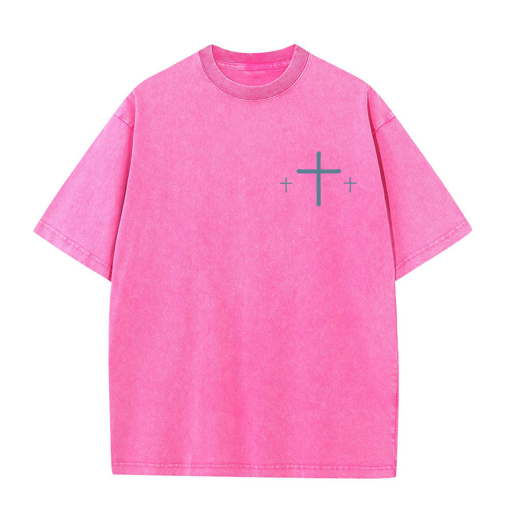 Christianartworkshop Dual-Side Faith Over Fear Cross Scripture Letter Print Washed T-shirt - image 2