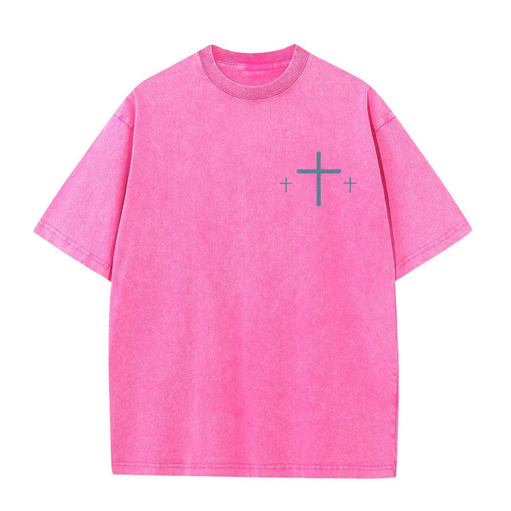 Christianartworkshop Dual-Side Faith Over Fear Cross Scripture Letter Print Washed T-shirt - image 2