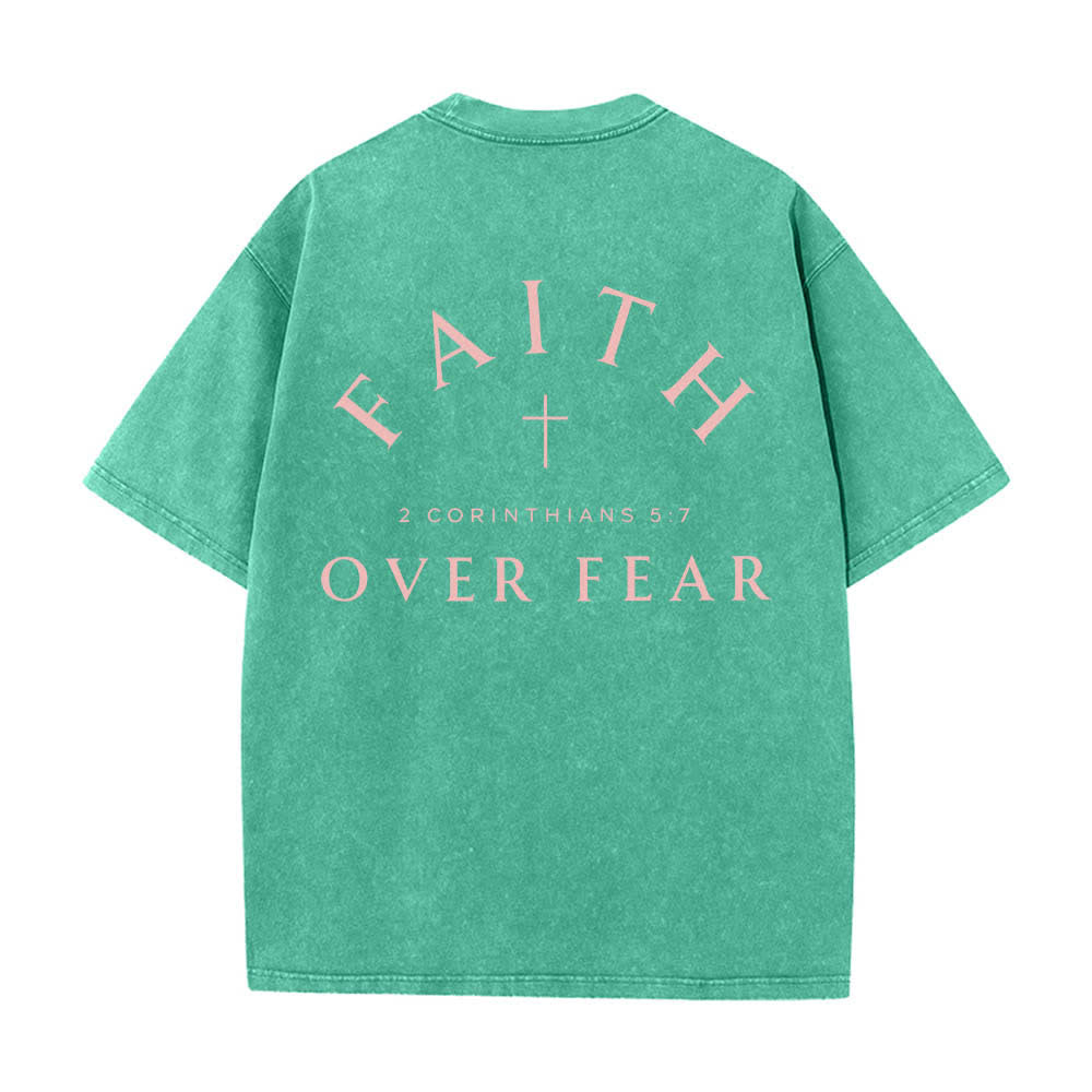 Christianartworkshop Dual-Side Faith Over Fear Cross Scripture Letter Print Washed T-shirt - image 16