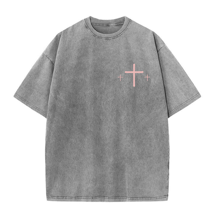 Christianartworkshop Dual-Side Faith Over Fear Cross Scripture Letter Print Washed T-shirt - image 14