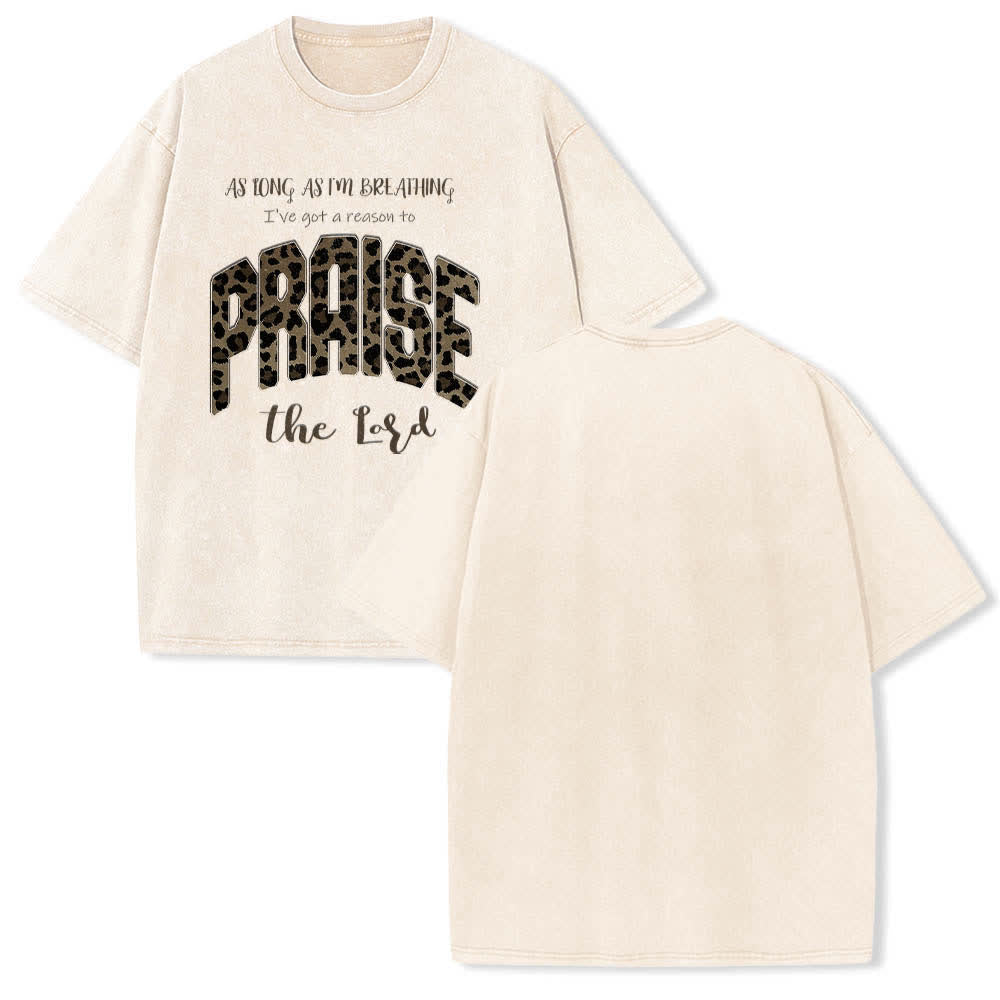 Christianartworkshop Dual-Side Praise The Lord Leopard Print Letter Washed T-shirt - Beige - 5XL - image 24
