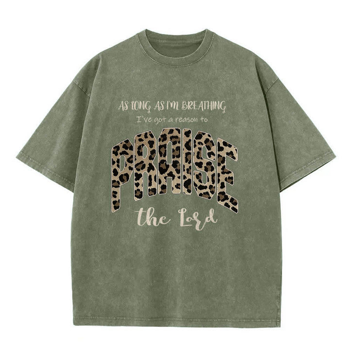Christianartworkshop Dual-Side Praise The Lord Leopard Print Letter Washed T-shirt - image 7
