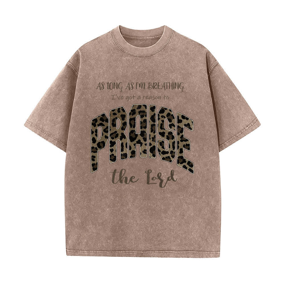 Christianartworkshop Dual-Side Praise The Lord Leopard Print Letter Washed T-shirt - image 13
