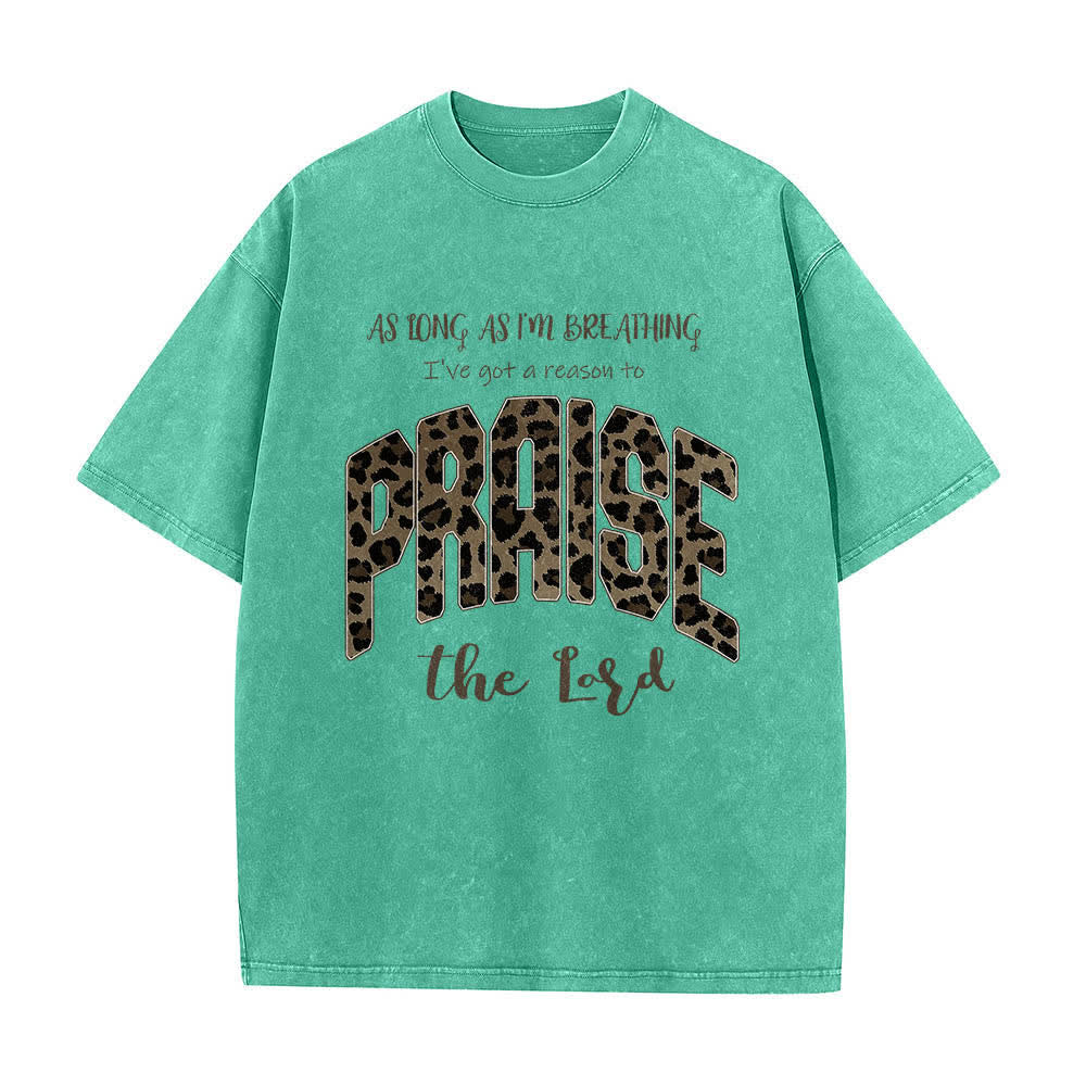 Christianartworkshop Dual-Side Praise The Lord Leopard Print Letter Washed T-shirt - image 19