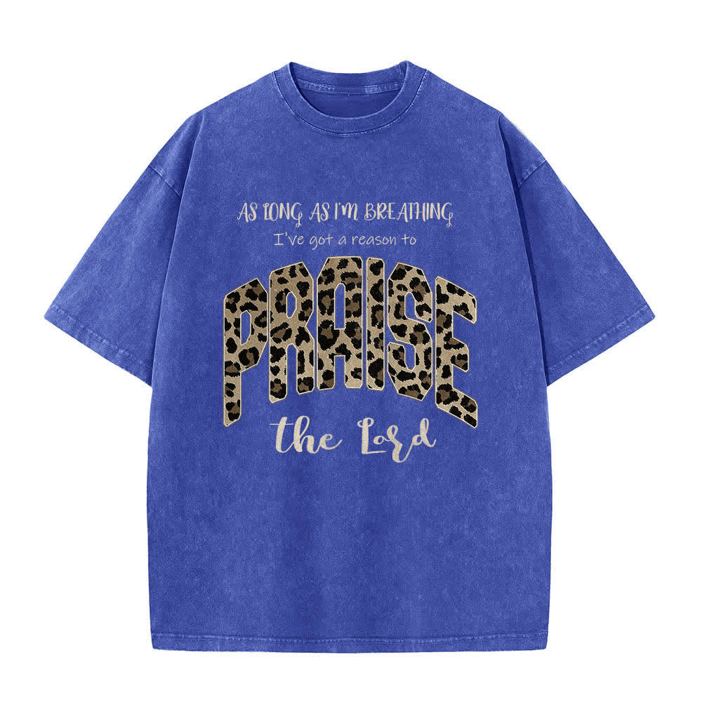 Christianartworkshop Dual-Side Praise The Lord Leopard Print Letter Washed T-shirt - image 10
