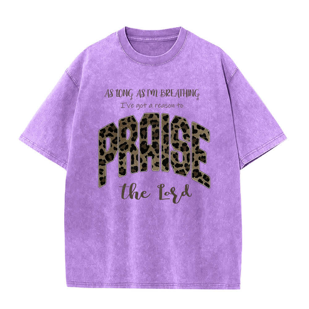 Christianartworkshop Dual-Side Praise The Lord Leopard Print Letter Washed T-shirt - image 1