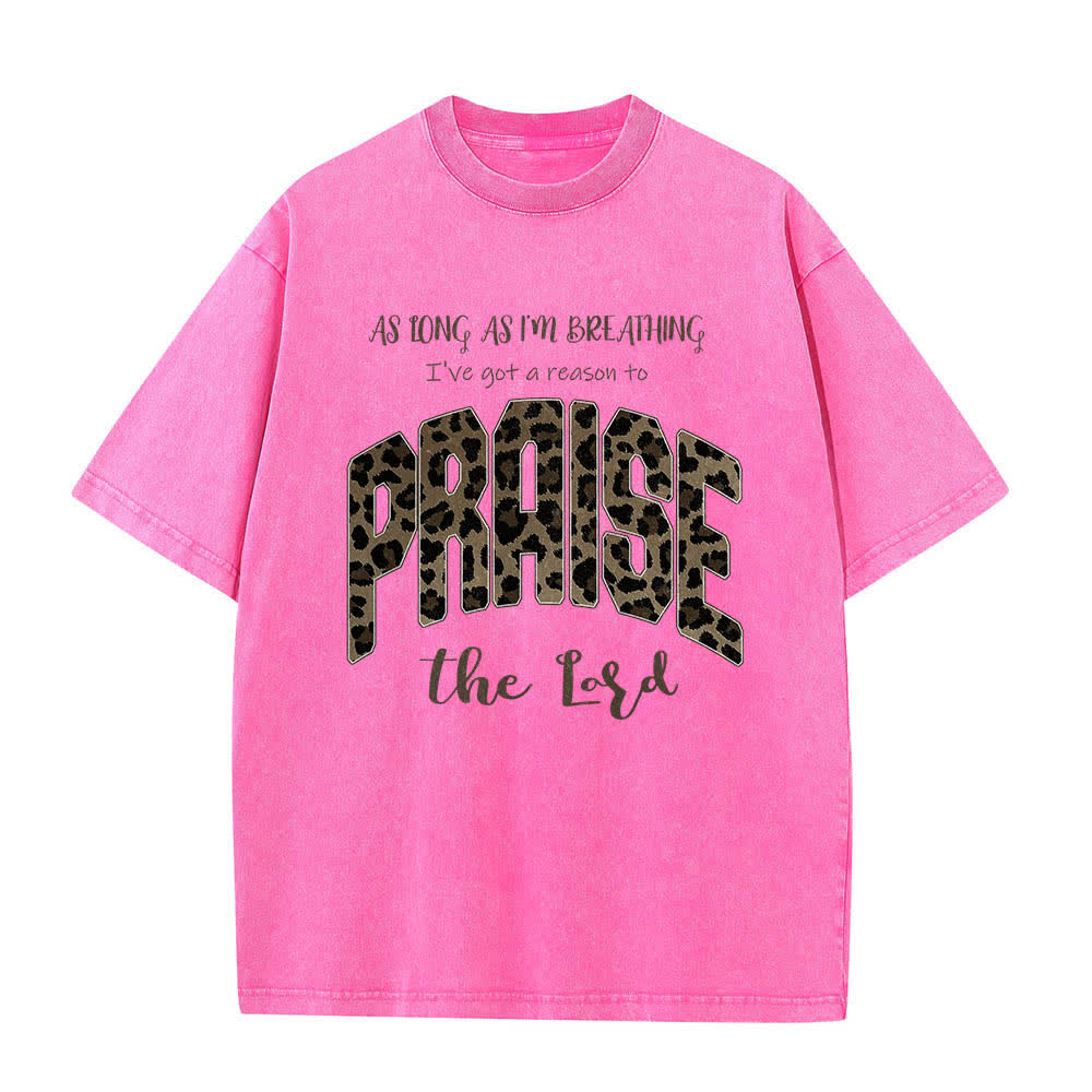 Christianartworkshop Dual-Side Praise The Lord Leopard Print Letter Washed T-shirt - image 4