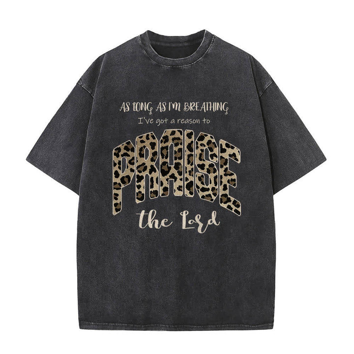 Christianartworkshop Dual-Side Praise The Lord Leopard Print Letter Washed T-shirt - image 22